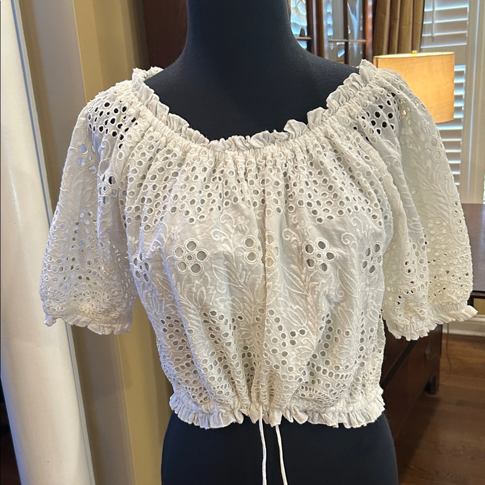White Eyelet Off-Shoulder Women's Top Melissa  Odabash Small White